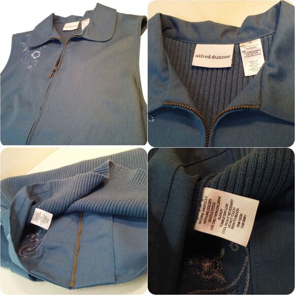 Alfred Dunner Floral Embroidered Cotton Ramie Rib-Knit Vest -16 Zipper Collar - Picture 7 of 10